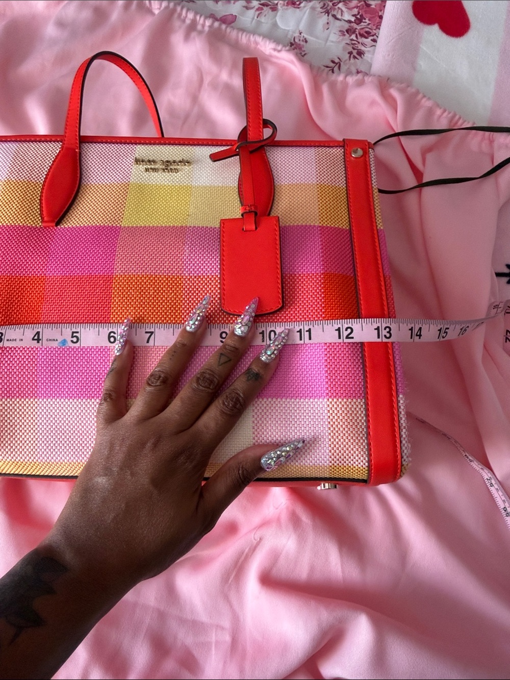 kate spade Pink, Orange & Yellow plaid Canvas Tote - Picture 10 of 14